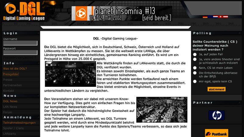 Screenshot der Website Digital Gaming League von 2002