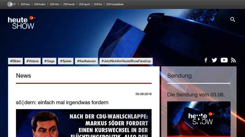 Screenshot der alten heute-Show Homepage