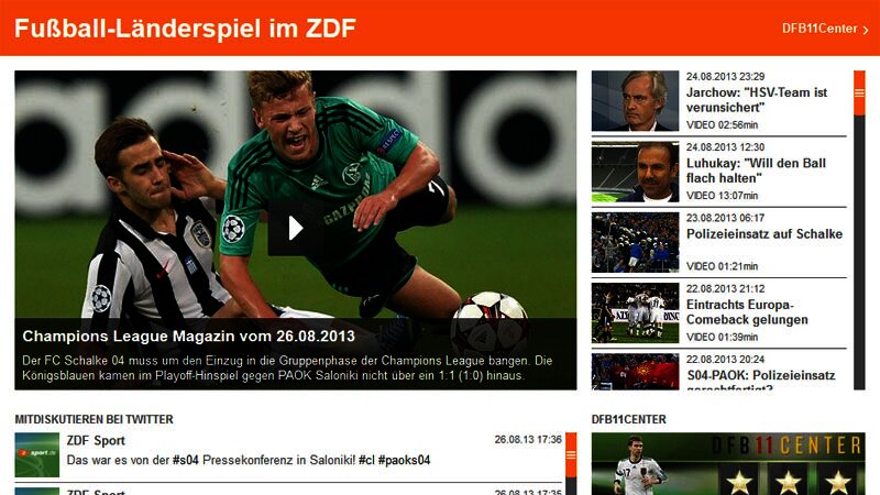 Screenshot eines "dynamischen" ZDFsport Containers