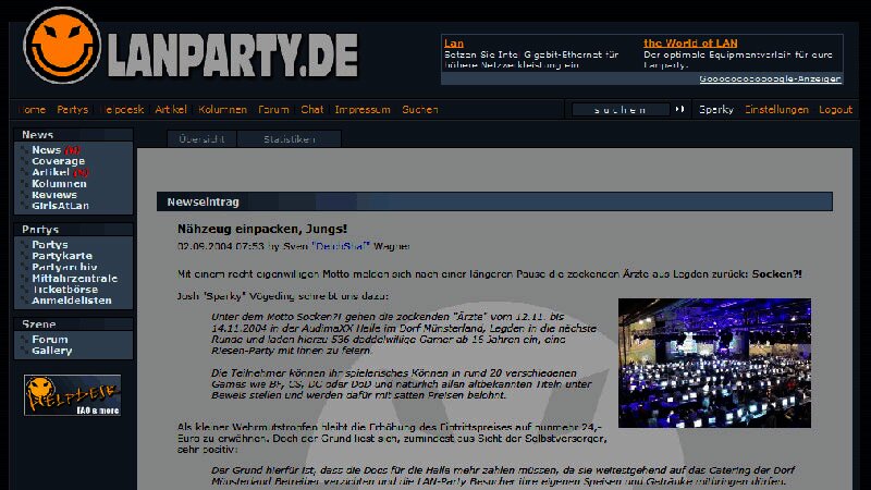 Screenshot der Website LANparty.de von 2004