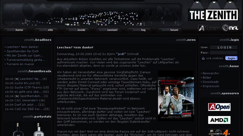 Screenshot der Website The Zenith