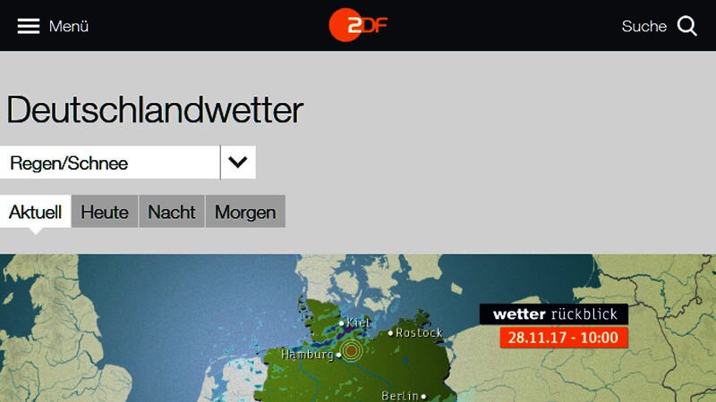 Screenshot des Wetter-Moduls auf der zdf.de